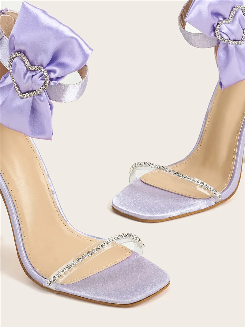 Chaussures de gladiateur violettes pour femmes, sandales à nœud papillon, Sexy, talons hauts, décoration, robe de soirée d'été, nouvelle collection 2021