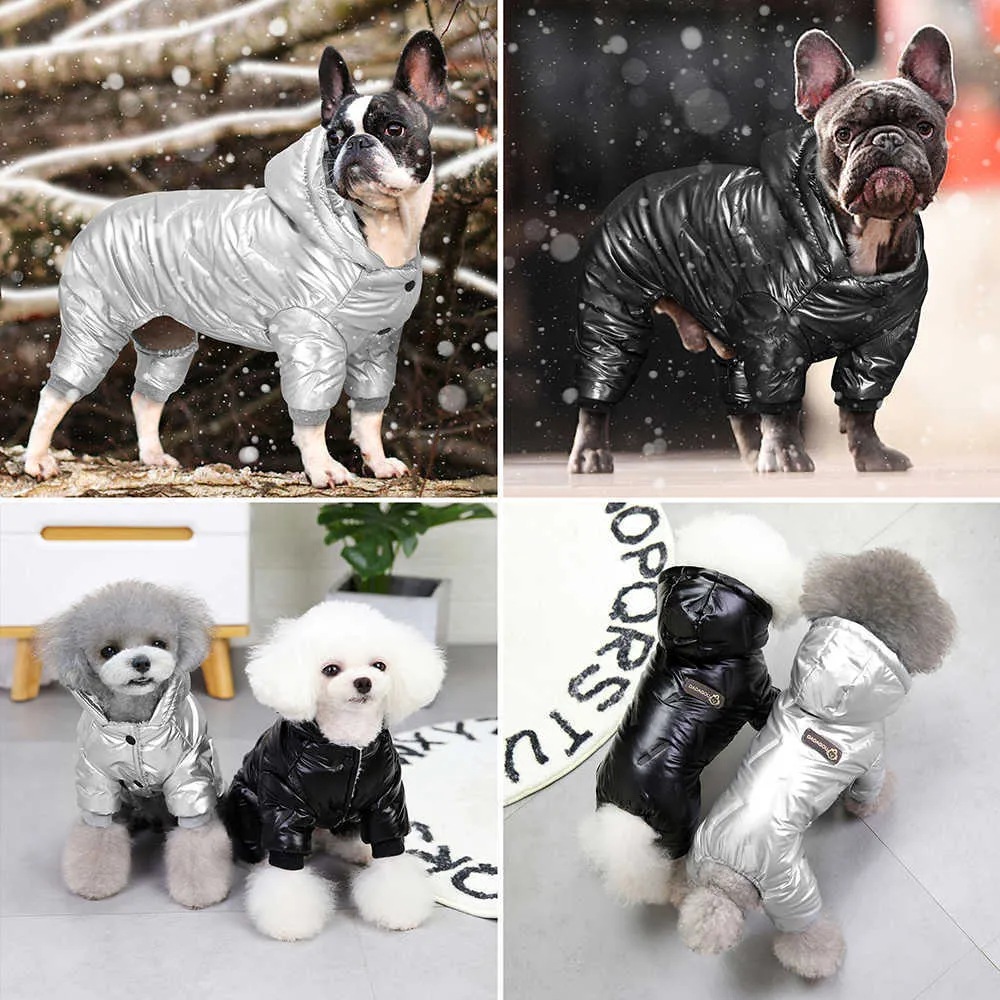 Waterproof Winter Thick Dog Clothes Coat Pitbull Puppy Clothes Overall Warm Black Pet Jacket Clothing for Small Medium Dogs Pug 211007