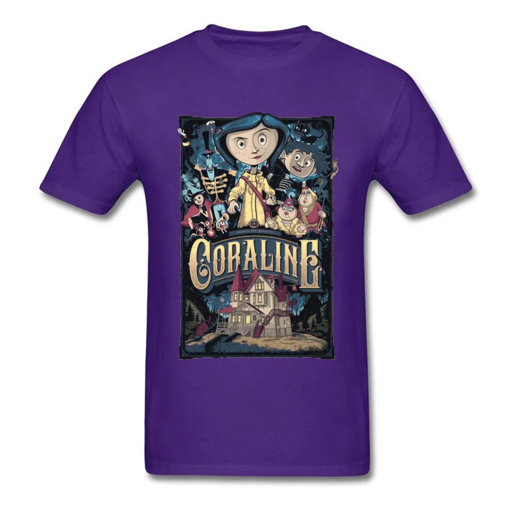 Discount Coraline 18665 Short Sleeve T Shirt Summer/Autumn Round Neck 100% Cotton Tops Shirts for Male Clothing Shirt Leisure Coraline 18665 purple