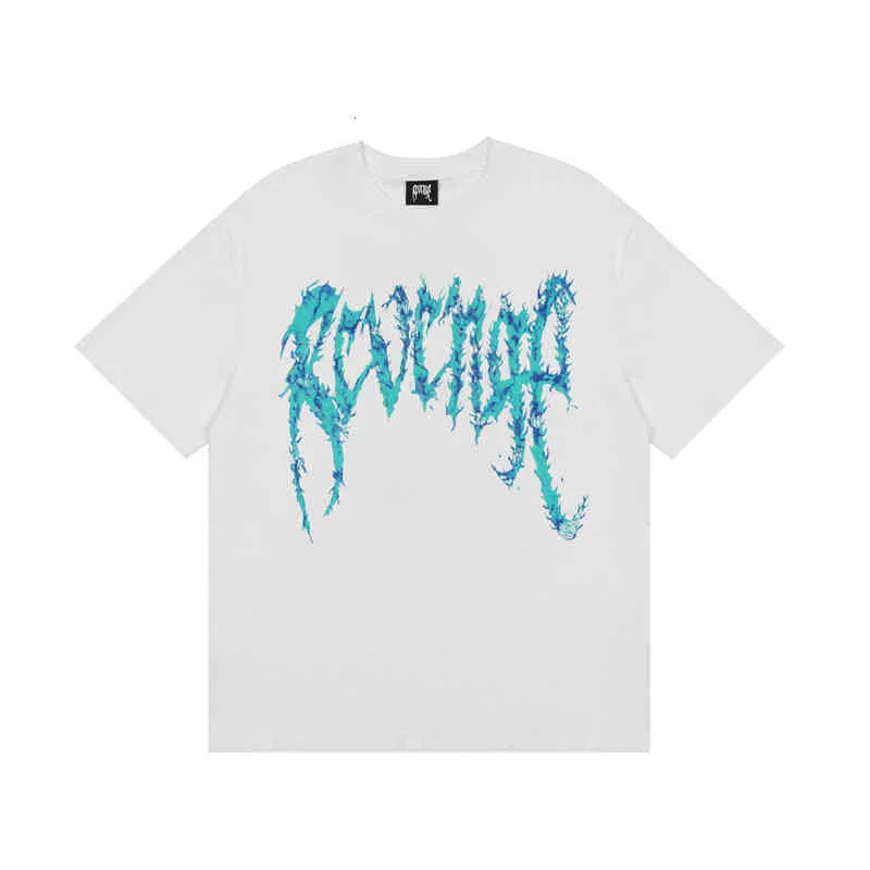 Fodera t-shirt a maniche corte con stampa alfabeto hip-hop blu Revenge Summer