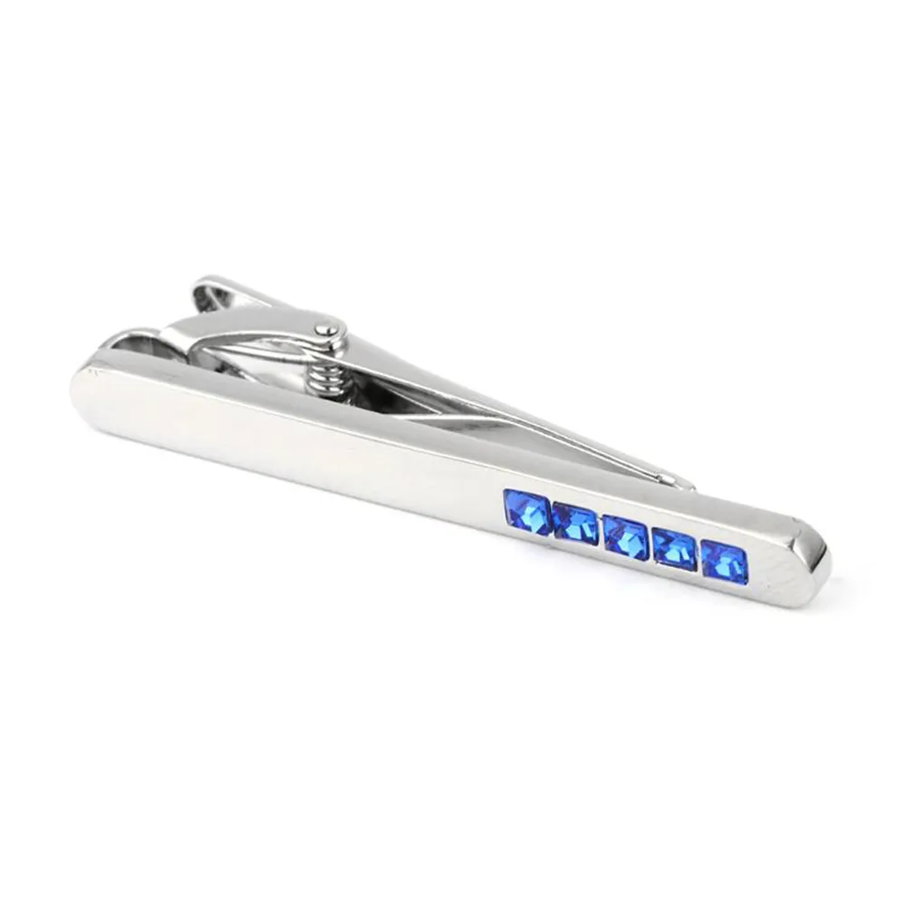 Zilveren Kleur Tie Clip voor Mannen Metalen Koper Simple Bar Praktische Navy Rhinestone Stropdas Sluiting