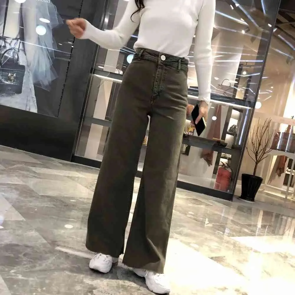 Frauen Mode Premium Marine gerade Jeans Damen High-Waist hinten aufgesetzte Taschen nahtlose Säume Hosen weibliche Hosen 210520