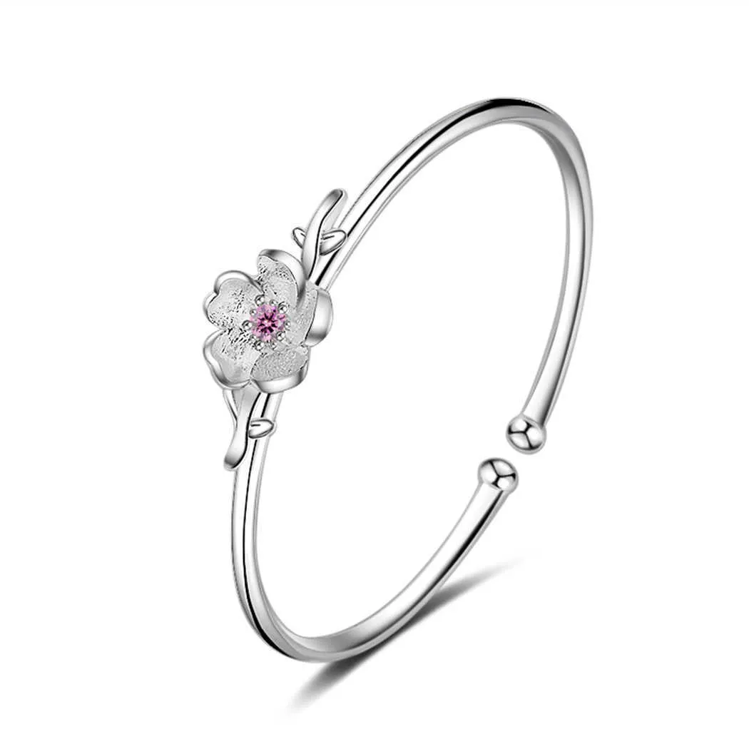 Todorova Korean Fashion Flower Bracelet Femme Pink Purple Crystal Cherry Blossom Charm Bangles for Women Q0719