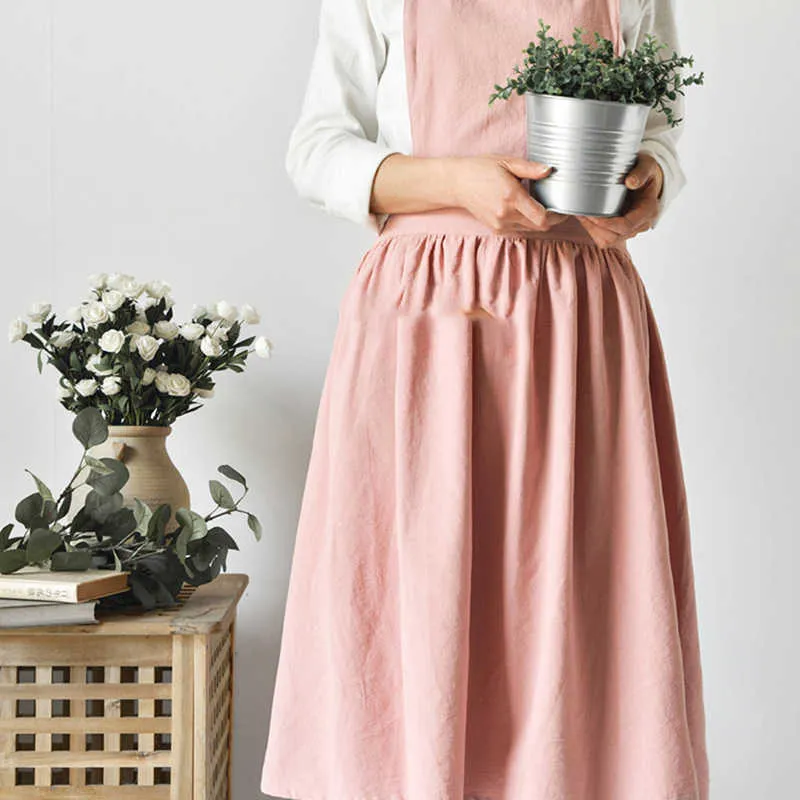 Nordic Women Lady Skirt Style Collect Waist Söt klänning Restaurang Kafé Hem Kök För Matlagning Bomull Förkläde 3 Färg 210625