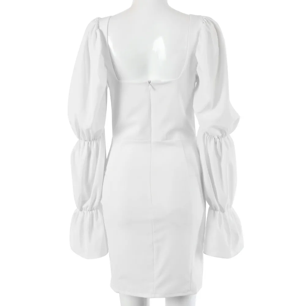abito elegante bianco solido donna autunno inverno corto con lacci sexy club vestidos de fiesta 210427