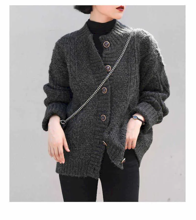 Twist Sweater Femmes Automne et hiver Coréen Design Sens Rétro Français Lâche Mince Cardigan Cardigan Veste Femme 210526