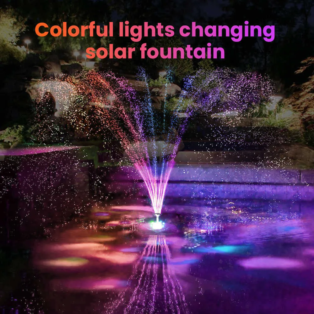 Solar Powered Water Fountain Outdoor Bird Bath Pump Lights Waterfall Floating for Pool Pond Garden 210713