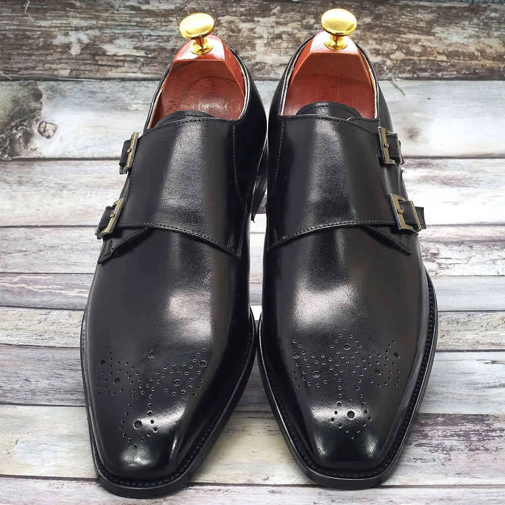 Zapatos Oxford con correa de doble monje para hombre, hechos a mano, hebilla de cuero genuino, zapatos de vestir para hombre, oficina de boda formal para hombre, calzado 4039705