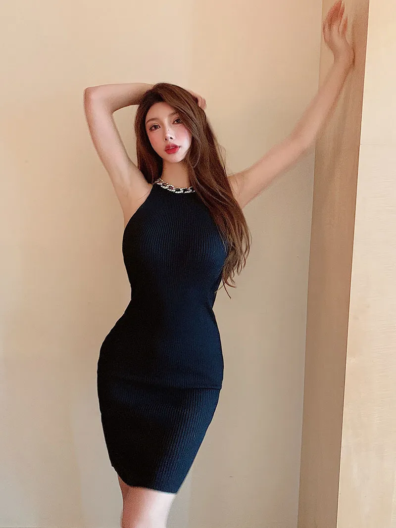 Letnia kobieta Sexy Off Ramię Czarny Dzianiny Koreańskie Suknie Dla Kobiet Stretch Bodycon Mini Ołówek Dress 210518