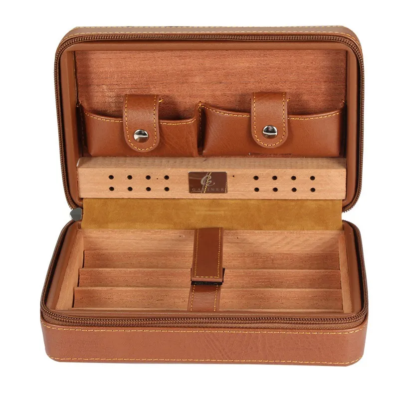 DEJAYA COHIBA CEDAR Cigarhumidor Box Travel Leather Cigar Case Humidifier Sigaretten Doosje för Sigar Smoking Accessories2798760