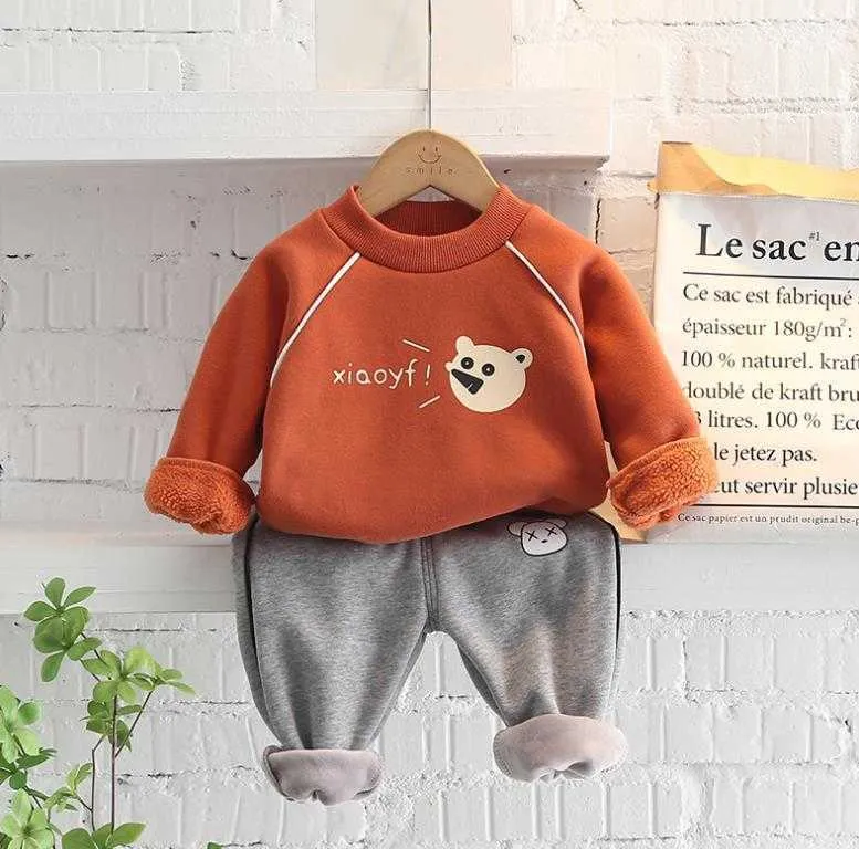 Enfant en bas âge bébé enfants survêtements décontractés garçons filles dessin animé épais sweats à capuche + pantalons ensembles tenues hiver enfants vêtements ensemble G1023