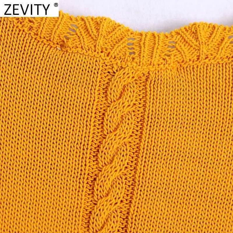 Zevity Donne Donne ricamo floreale all'uncinetto corto maglia maglia maglia signora senza maniche casual sottile estate gilet di estate pullover crop top sw850 210603