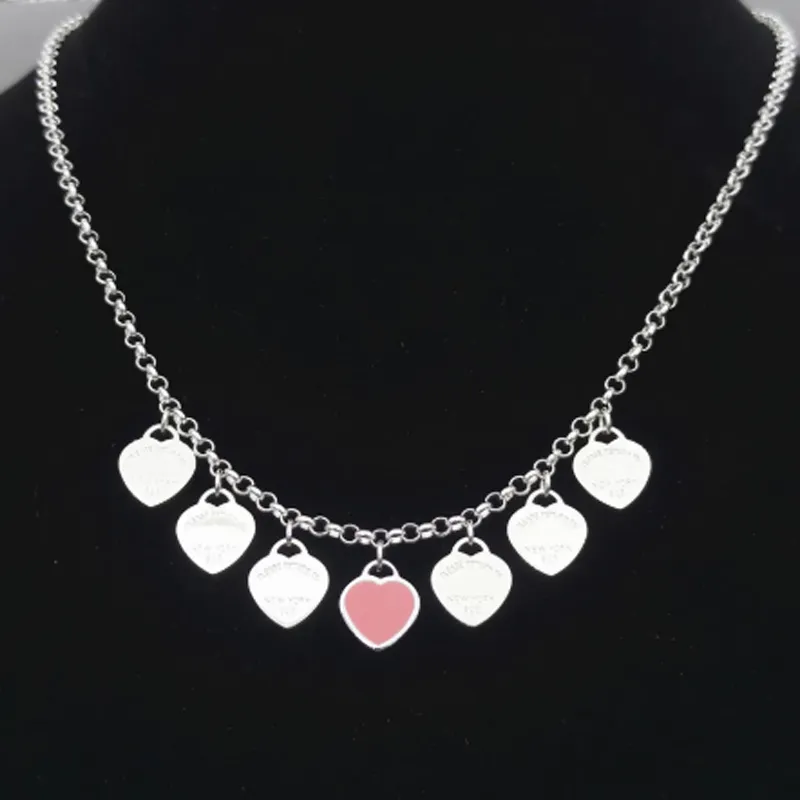 7 Hearts 10mm Necklace Women Seven Stainless Steel Couple Blue Green Pink Red Pendant Jewelry Christmas Gifts for Woman Accessorie306D