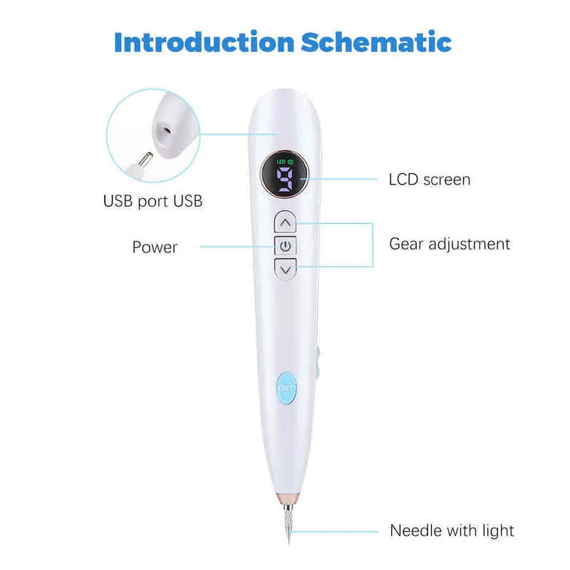 Dispositivo di rimozione etichette la pelle Eliminatore di verruche Berrugas Penna al plasma LCD Papillomi Rimozione laser elettrico Lentiggine Macchia scura Kit cauterizzatore talpa 211231