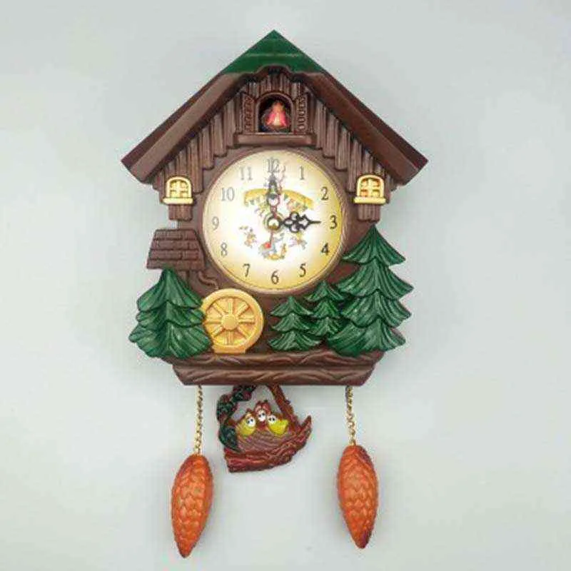 Maison forme horloge murale coucou Vintage oiseau cloche minuterie salon pendule artisanat Art montre décor à la maison 211110