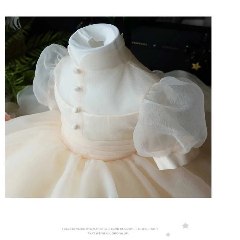 春のティーンエイジャーガールズドレスシャンパン透明な袖のボタンプリンセスパフォーマンスの女の子のためのウェディングE0002 210610