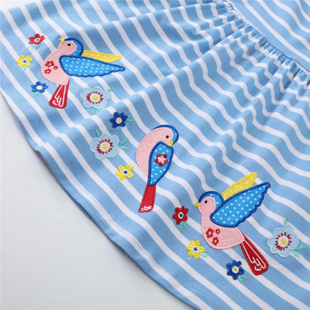 점프 미터 여름 공주 스트라이프 여자 드레스 유니콘 구슬 패션 파티 아기 의상 생일 선물 유아 210529