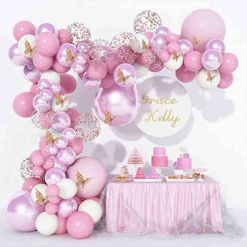 112 pzMetallo Bianco Palloncini Rosa Ghirlanda Arco Oro Rosa Coriandoli Palloncino Baby Shower Ragazza Compleanno Decorazioni della Festa Nuziale 211216