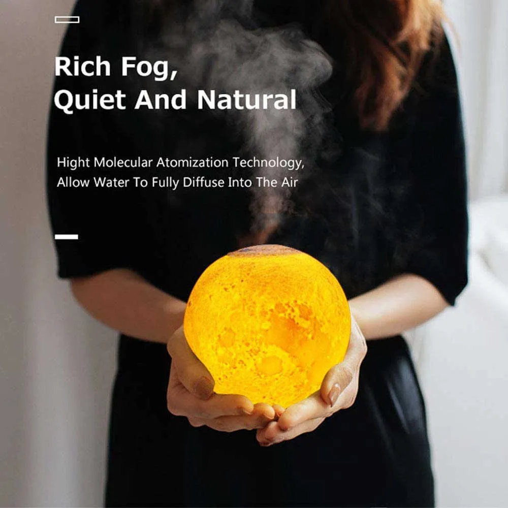 880ML Moon Lamp USB Air Humidifier Ultrasonic Essential Oil Diffuser Mist Maker Household Night Light 210724