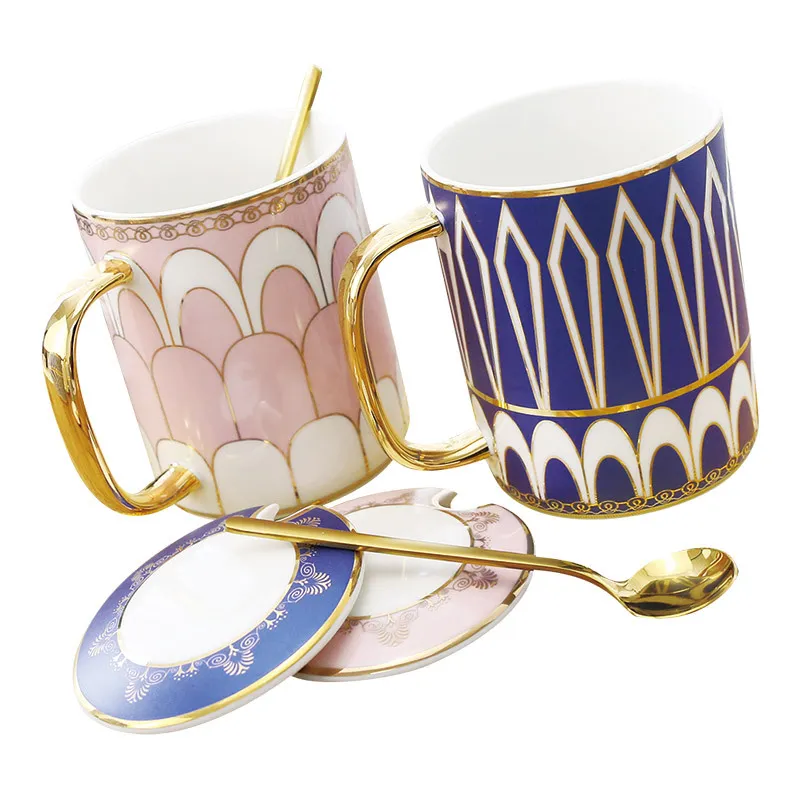 Ceramic Mugs British Light Luxury Cafe Cup Living Room Office Porcelain Tea Mug With Gold Handle Whole296m