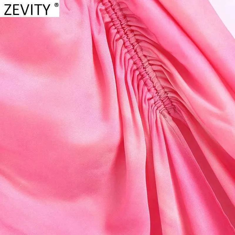 Zevity Femmes Vintage Tie Teint Impression Plissée Conception Sarong Jupe Faldas Mujer Femelle Côté Split Chic Slim Midi Robes QUN797 210619