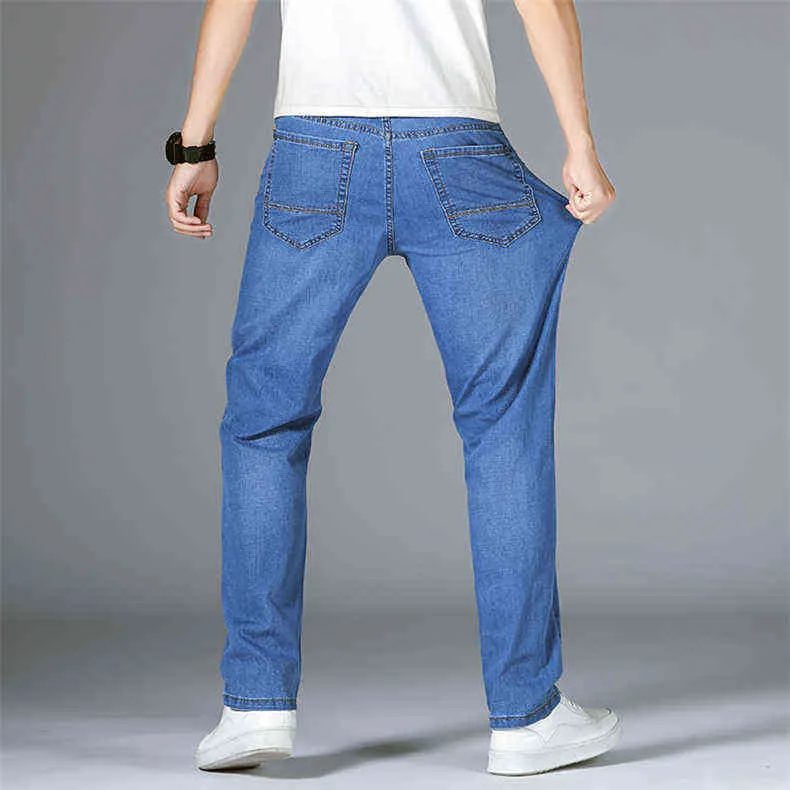 Shan Bao прямые свободные легкие растягивающие джинсы летний классический стиль бизнес случайные молодые мужские тонкие джинсовые джинсы 211220