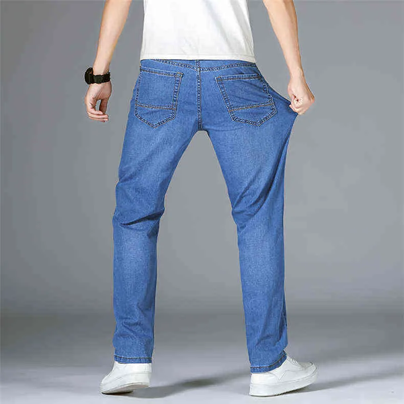 Shan Bao Straight Loose Lightweight Stretch Jeans sommar klassisk stil Business Casual Young Men's Thin Denim Jeans 211120