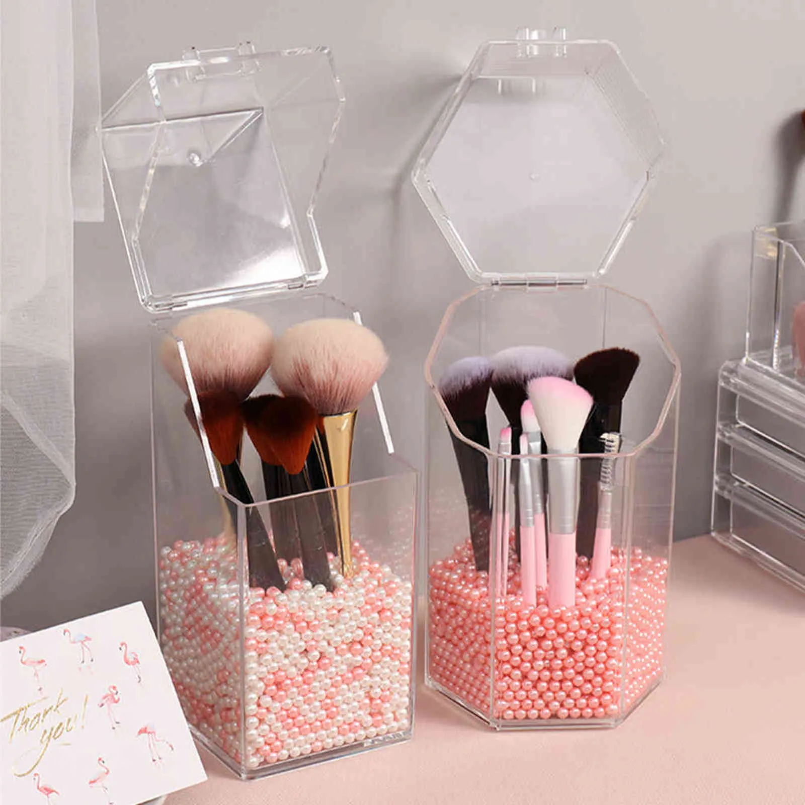 Pearl Clear Acrylic Cosmetic Organizer Makeup Brush Container Storage Box Holder Lipstick Pencil