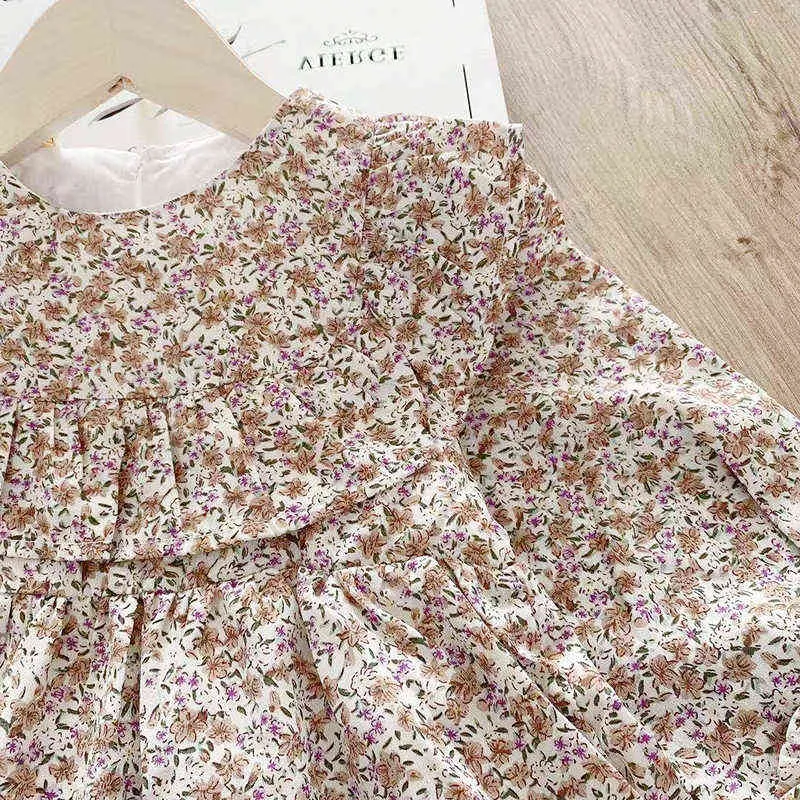 GÜZ Çiçek Kız Elbise Kore Moda Uzun Kollu Prenses Elbise Sevimli Küçük Çocuk Kostüm Vestidos Bahar 211231