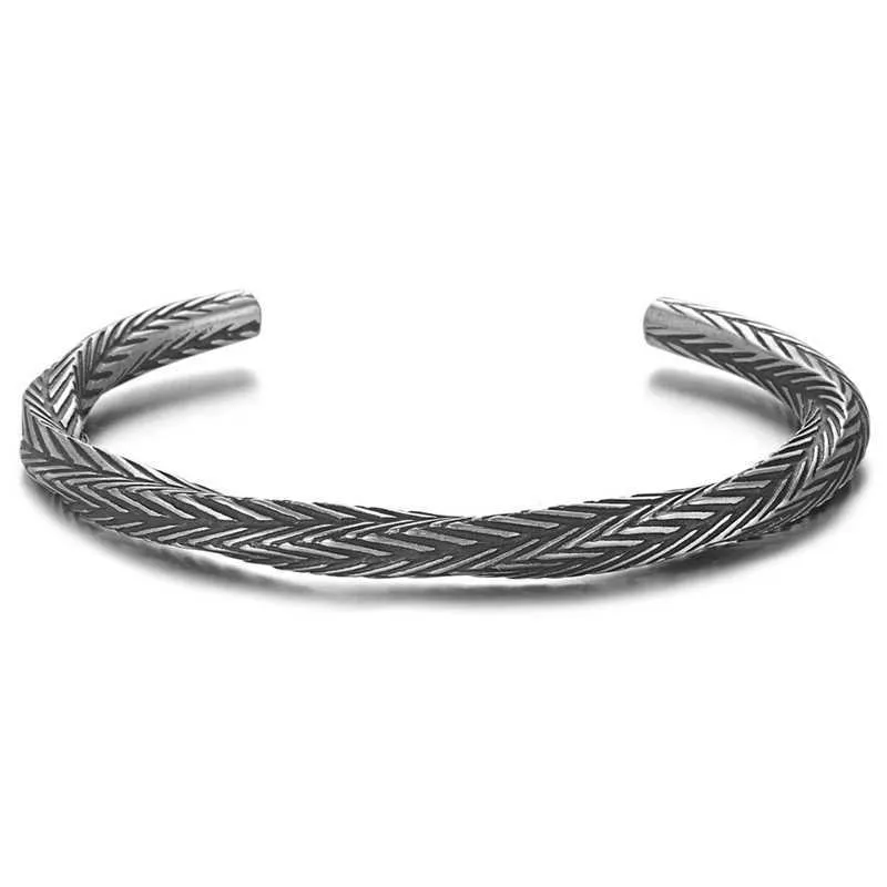 Nordic Viking Pattern Bransoletki Bransoletki Bransoletki dla mężczyzn Pulseras Hombre Titanium Steel Open Bransoletka Biżuteria Q0719