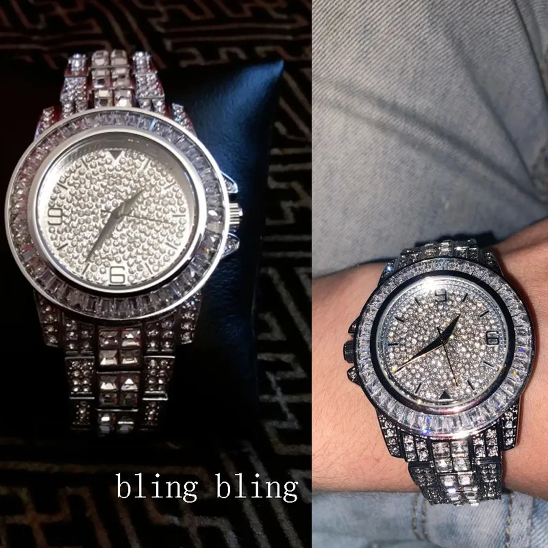 Aaa cz bling diamante relógio masculino papel 18k banhado a ouro gelo fora quartzo relógios de pulso gelado para masculino relógio de pulso à prova dwaterproof água ho209y