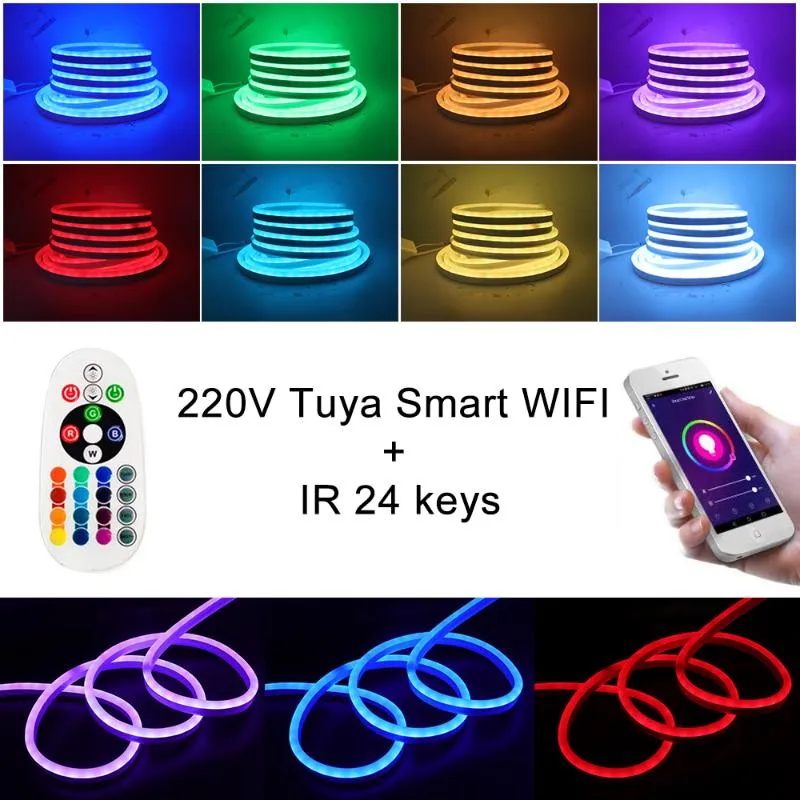 Şeritler WiFi Kontrol RGB Neon Şerit Işık Lambası Su Geçirmez 2835 Beyaz Sıcak Esnek Led Halat EU UK AU 220V US 110V265E