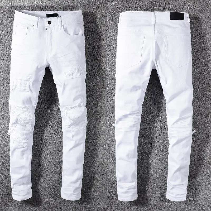 Nouveaux vêtements jeans blancs Hommes Femmes Denim Pantalon Droit Biker Skinny Jeans Hommes