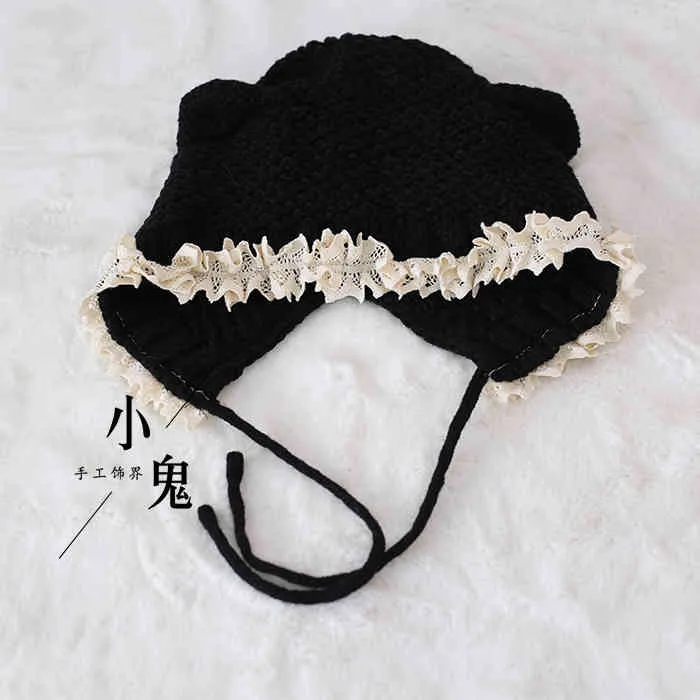 Cat ухо Лолита мягкая девушка японская ручная шерсть женская осень и зима французская кружевная теплая шляпа