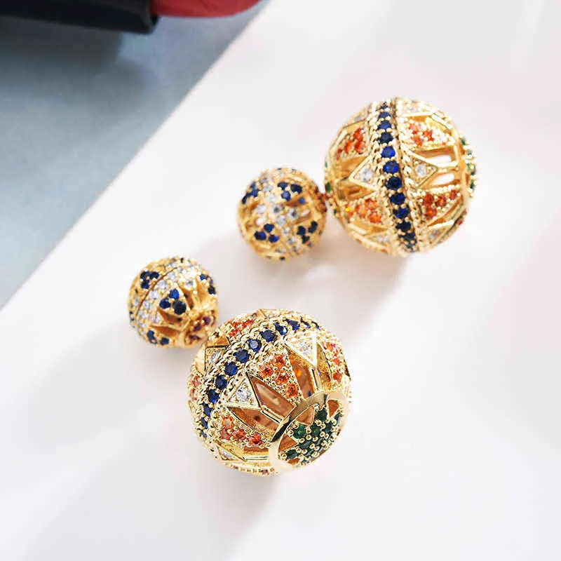 Luxury Hollow Designer Colorful Zircon Two Side Ball Orecchini Vintage Enthic Jewelry For Women Party Gift Zk30 220125