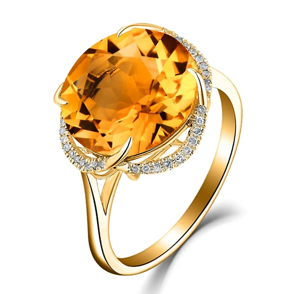Citrine amethyst aquamarine gemstones crystal Rings for women 18k Gold color zircon diamond party jewelry bijoux bague gift