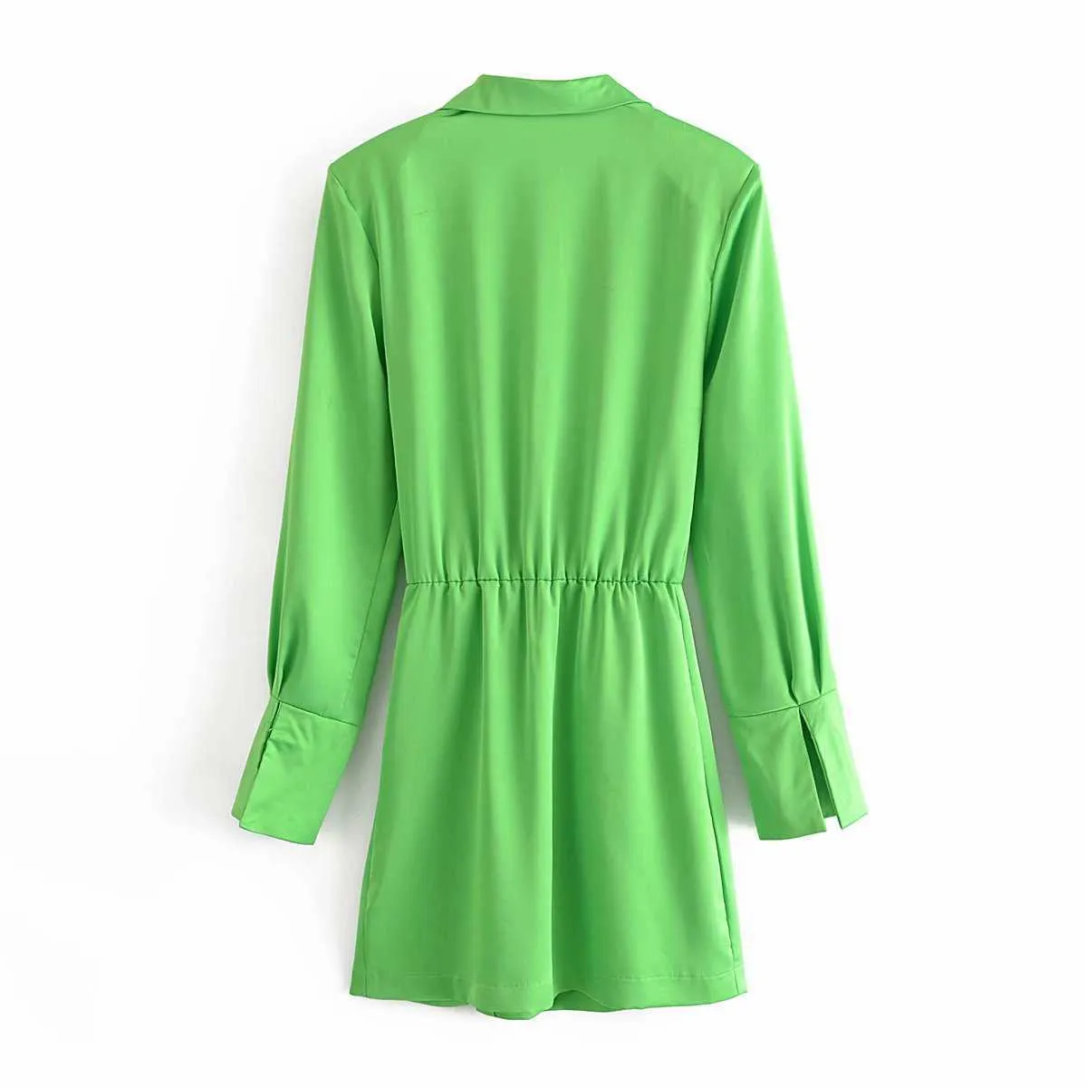 Camisa de verão vestido mulheres mangas compridas casuais moda chique senhora luz verde vestido curto za mulheres 210709