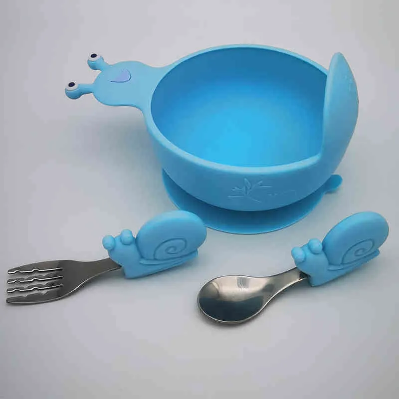 bébé silicone alimentation ensemble infantile assiette antidérapante bol d'aspiration escargots enfants vaisselle étanche sans BPA cuillère fourchette G1210
