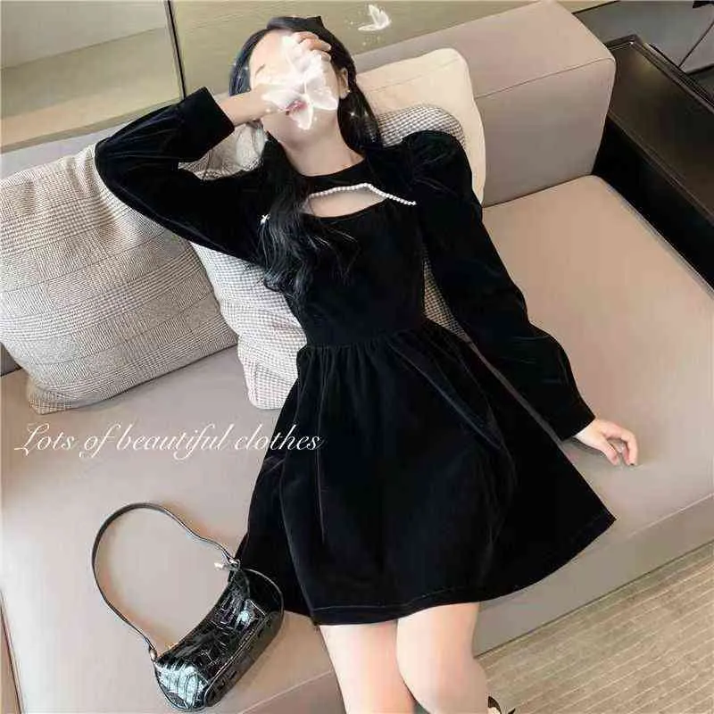 Платье для слоеного рукава черная винтажная одежда бархатное платье лолита осень зима с длинным рукавом платья для женщин 2021 одежда сексуальная Y1204