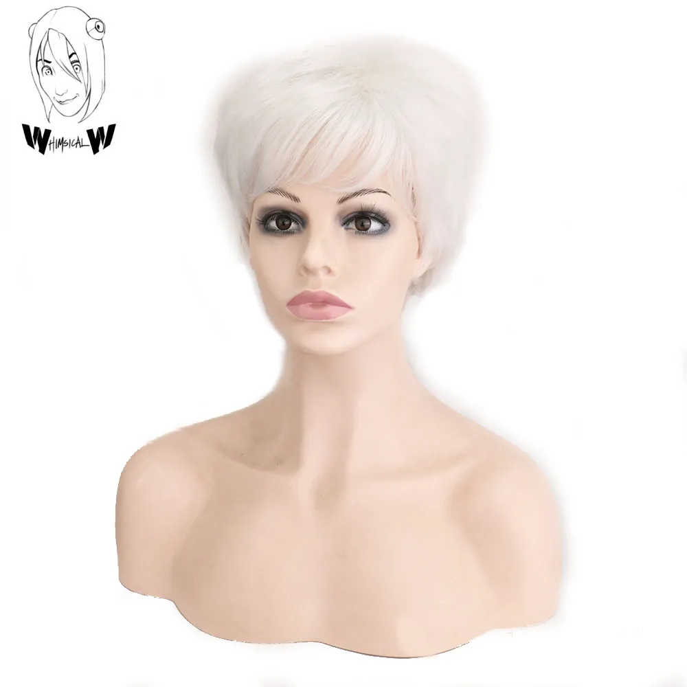 Whimsical W Damen Splitter Weiße kurze Perücken Natürliche Haare Hitzebeständige synthetische flauschige Perücke für Frauenfaktorie direkt