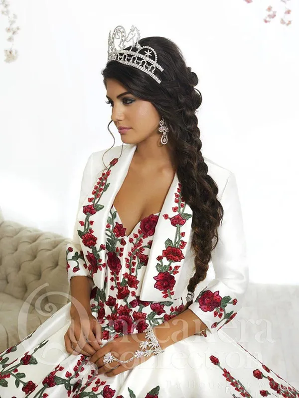 Élégant doux 16 robes de Quinceanera blanches et rouges avec veste broderie appliques robes de 15 à os chérie mascarade Dress247j