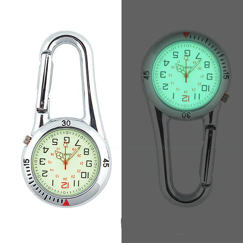 Luminous Outdoor Sport Wspinaczka Zegar Clip-On Carabiner Zegarek Kieszeniowy Vintage Duże cyfry Display Quartz Movt Reloj de Bolsill