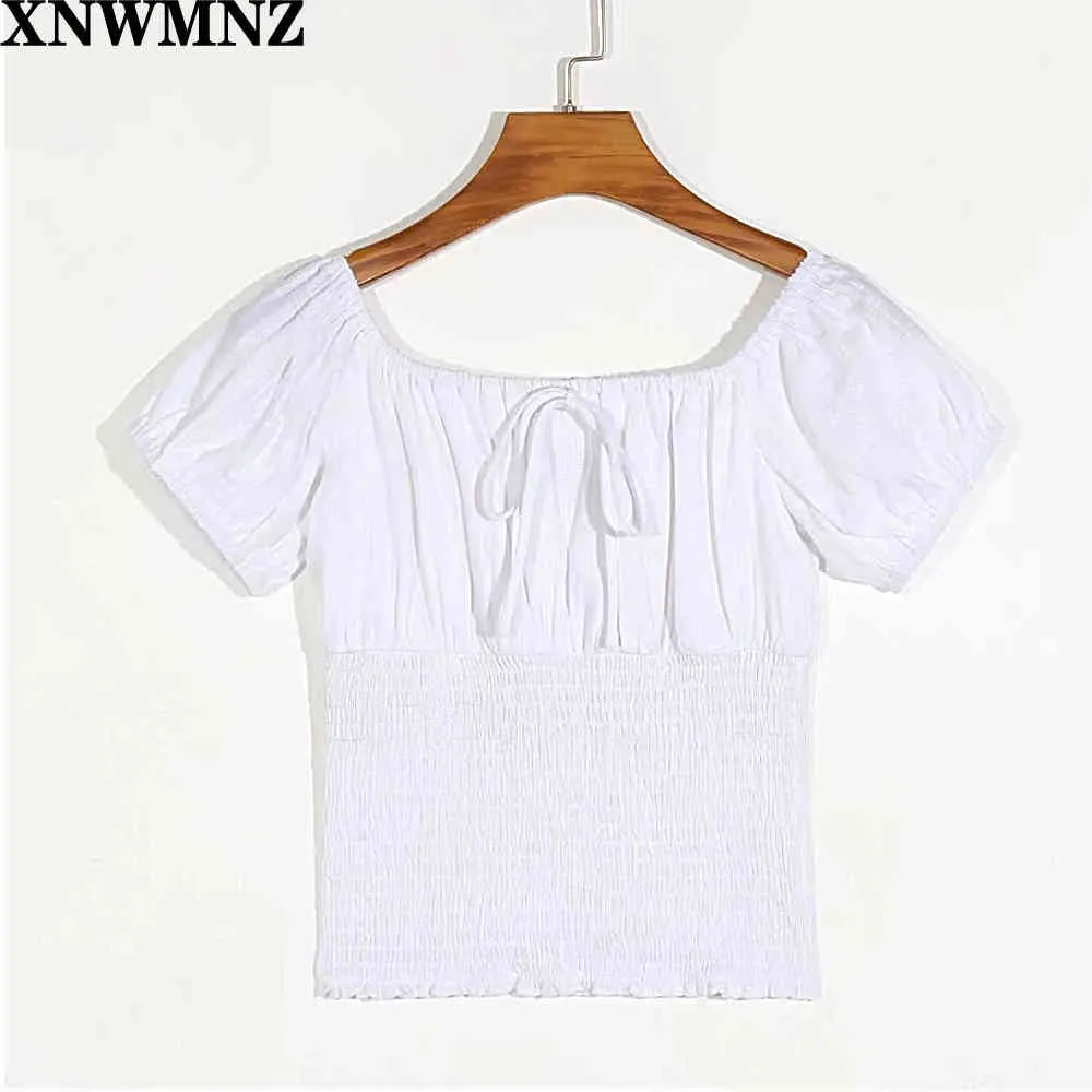 Za Women Slash Neck Lantern Maniche manica Shirt Casualmente Lace Up Bandage Short Elastic Slim High Waist Pullover Tops 210510