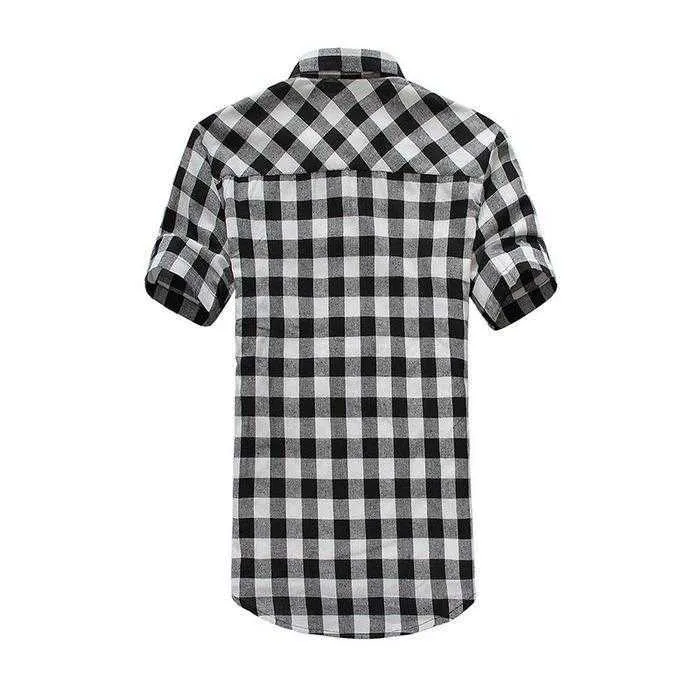 Mens Check Shirt Flannel Brushed Cotton Short Sleeves Casual Slim Fit Top Plus Size 2107012974