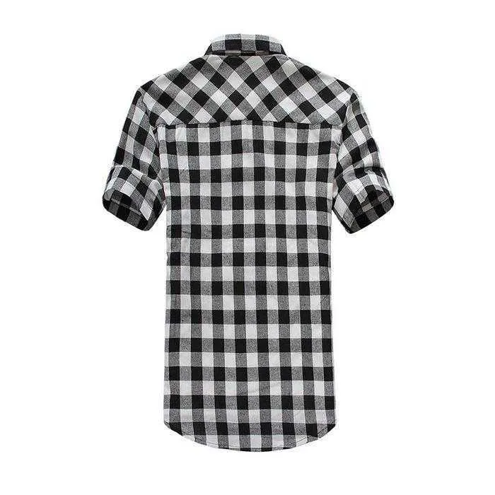 Mens Check Shirt Flannel escovado algodão mangas curtas Casual Slim Fit Top Plus Tamanho 210701255O