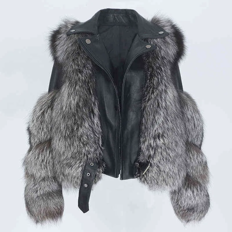 Oftbuy véritable manteau de fourrure gilet veste d'hiver femmes fourrure naturelle véritable cuir vêtements d'extérieur détachables streetwear locomotive 211110