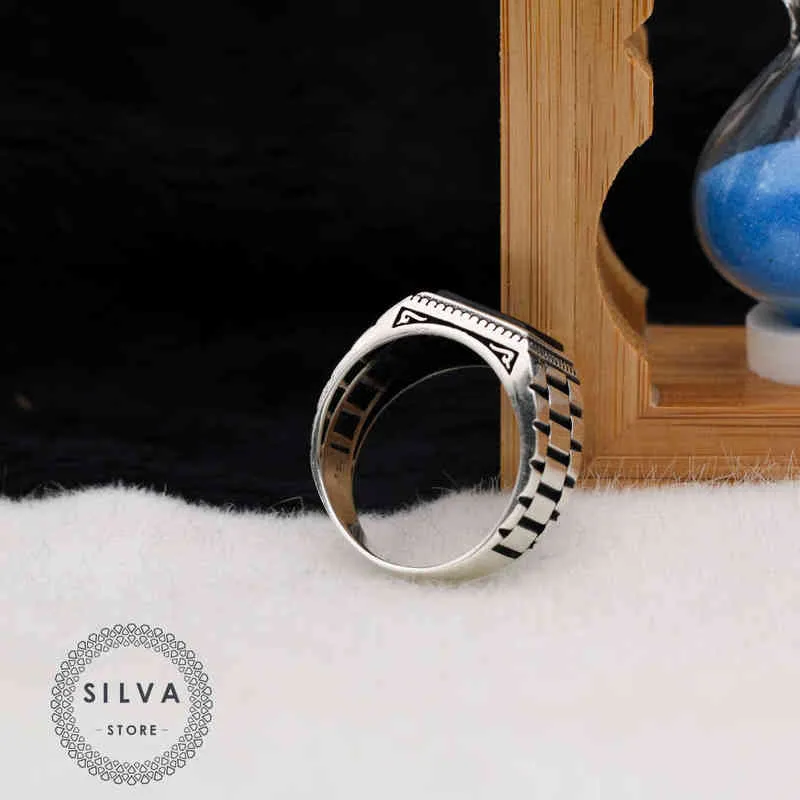 Oryginalny srebrny pierścień 925 dla mężczyzn z kamieniem Onyx. Moda Biżuteria Prezent Mężczyzna Pierścienie Wszystkie Rozmiary 211217