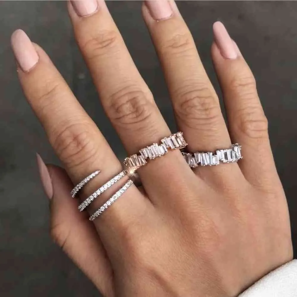 Stil diamantmålning full finger ring bröllop engagemang smycken stapling band ringar för kvinnor gåva254r