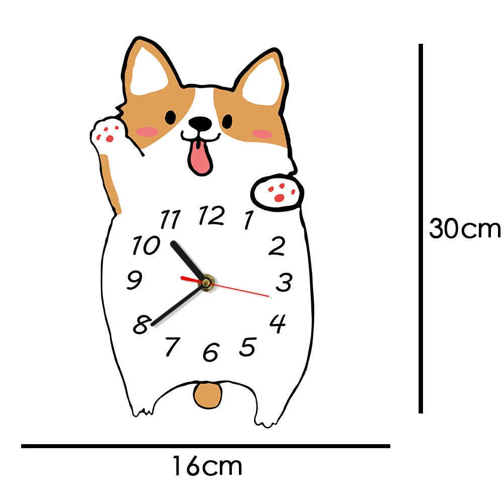 Dziecko dziecko sypialnia wystrój Corgi pies zegar ścienny Walijski Corgi Portret Zegarek Pet Shop Kwarcowy Cichy Drukuj Morden Design Wall Art Decor 210930