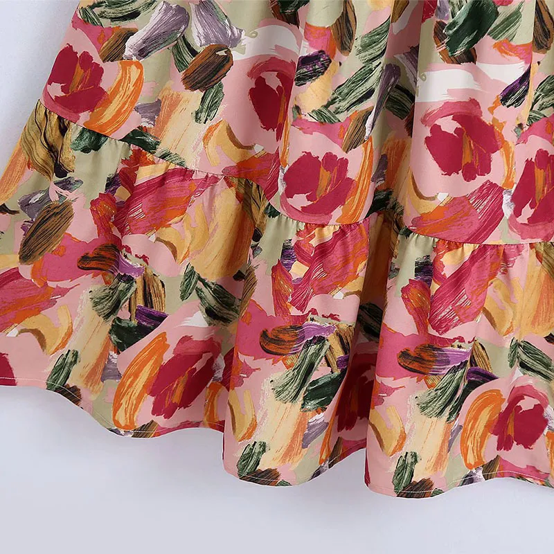 Kvinnor sommar vintage tryck klänning za ärmlös bandage slips passform och flare kvinnlig elegant blommig klänningar vestidos 210513